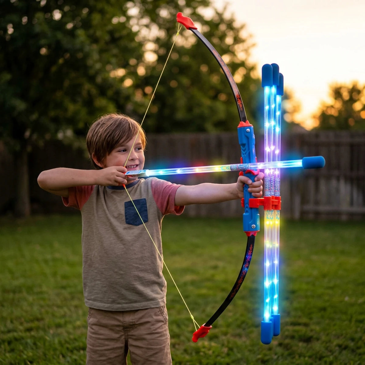Grand arc lumineux avec flèches lumineuses à fibre optique, 60 cm - Cible incluse - Pour les enfants de 5 à 12 ans