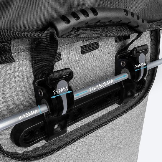 LifeGoods Single Bicycle Bag - Compact - Sac à bandoulière et sac à dos - 25L - Porte-bagages ronds - Imperméable - Gris