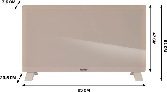 VONROC Chauffage électrique de luxe - Convecteur avec panneau en verre - 1250W/2500W- Chauffe les pièces jusqu'à 30m2 - Contrôlé par l'application (via Wifi) et manuellement - Thermostat et minuterie réglables - Beige