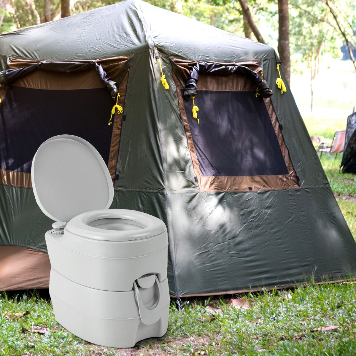 Toilette de camping portable Coast - Réservoir d'eau 20L détachable - avec pompe de chasse d'eau - 45 x 40 x 42 cm - Gris