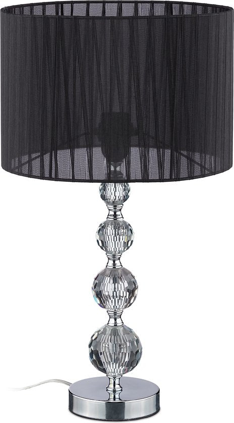 Lampe à poser noire/argentée - E27 Lampe de chevet avec base en cristal - 54 x 29.5 cm