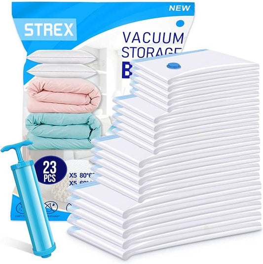 Strex Vacuum Bags Duvets & Clothes - 23 Pieces / 4 Sizes - Travel Bags / Vacuum Bags - Incl. Hand Pump