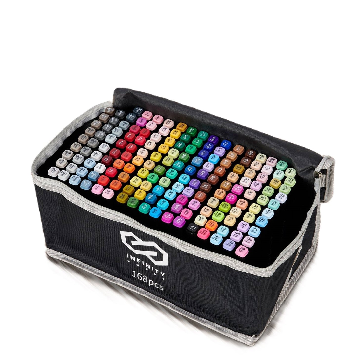 Infinity Goods Marqueurs professionnels à alcool 168 pièces - pointe double face - sac de rangement avec support