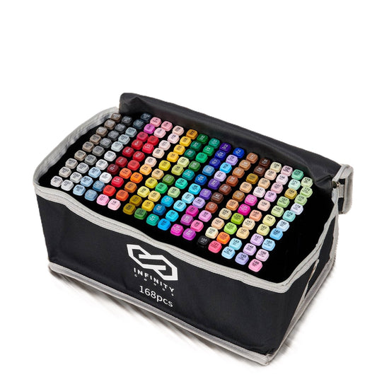 Infinity Goods Marqueurs professionnels à alcool 168 pièces - pointe double face - sac de rangement avec support