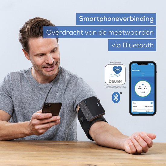 Tensiomètre Beurer BM 81 Smart pour le bras - Brassard EasyLock intégré 24-40 cm - Bluetooth® - Indicateur de risque - Technologie d'inflation - Mémoire pour 2 utilisateurs - Rythme cardiaque irrégulier - Application gratuite : Health Manager pro - Garant