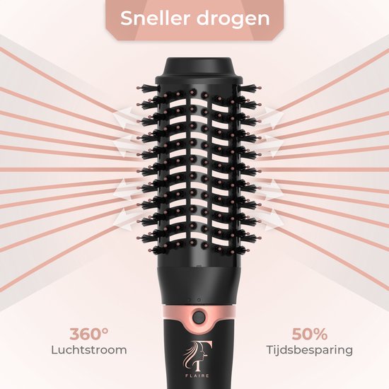 Flaire ROSÉ Brosse sèche-cheveux avec 3 accessoires - Brosse à boucler en céramique - ionique - 1200W - noir