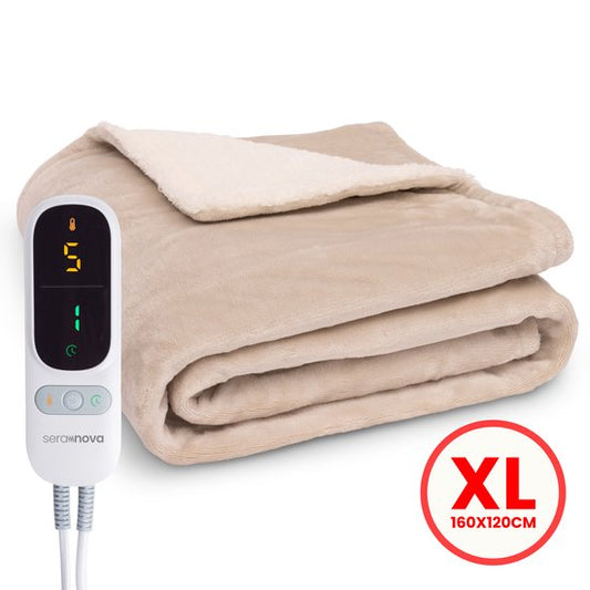 Couverture électrique Seranova - Fils de chaleur supplémentaires - Modèle Premium - 160x120 cm - Couverture chauffante pour 1 personne - Sherpa polaire double face - Crème beige