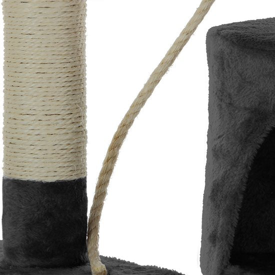 Arbre à chat Cadoca gris foncé avec 3 zones d'observation, 1 grotte, 2 balles de jeu et une corde
