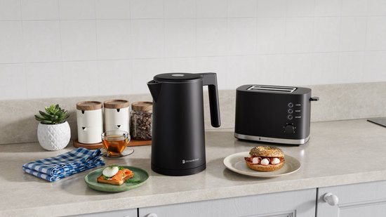KitchenBrothers Bouilloire - 1,7L - Avec contrôle de la température - Électrique - Fonction maintien au chaud - Affichage - Double paroi - Cool-touch - 2200W - Noir