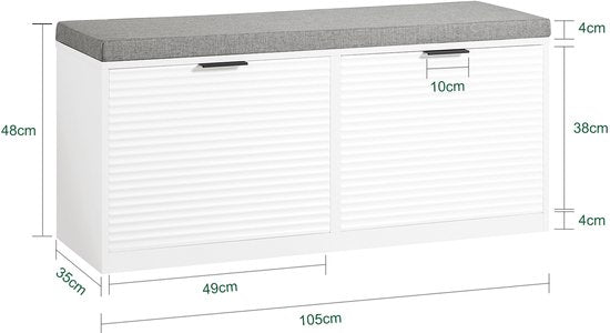 SoBuy Banc de rangement pour chaussures - Blanc - 2 rabats et coussin inclus