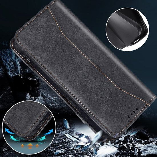 Podec Case with Card Holder Suitable for iPhone 12 Pro Max Black Phone Case - Anti-Shock Bookcase Cover with 1x Screen Protector - Wallet Case