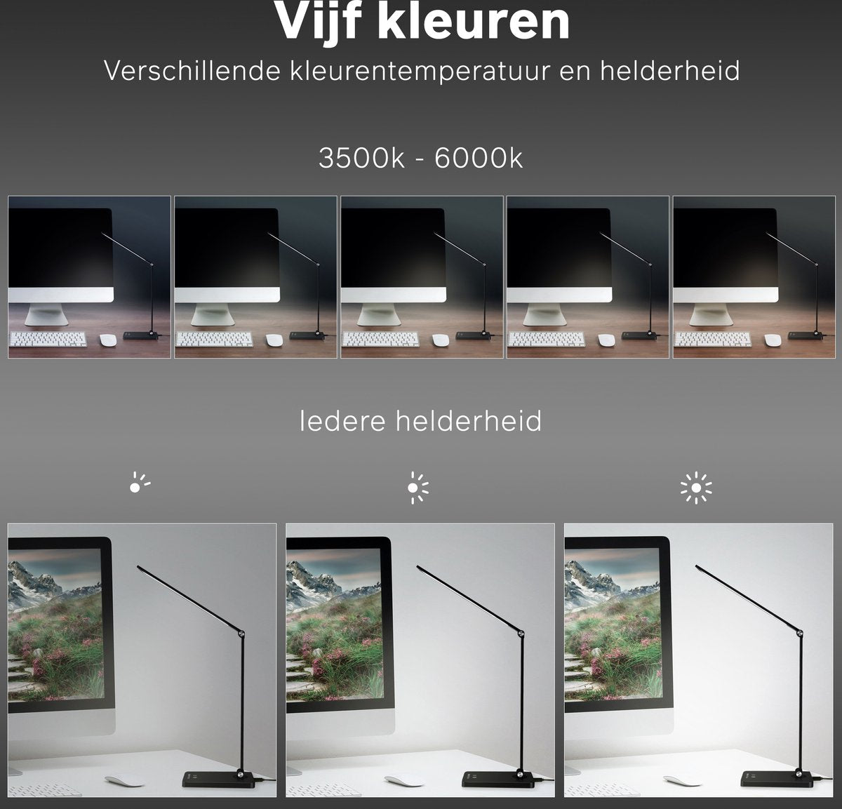 Bintoi® DL200 - Lampe de bureau LED - Lampe de lecture - Lampe de chevet - Touch Control - Dimmable - Lumière blanche et chaude