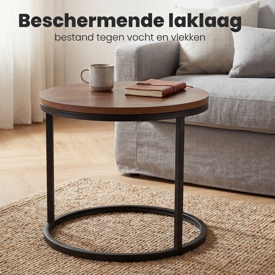 Bayt Table basse - Set de table basse - Table de salon ronde - Set 3 pièces - Table d'appoint - Table basse - Bois - Marron