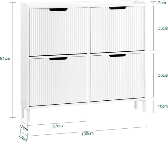 SoBuy FSR177-L-W Meuble à chaussures blanc - étroit avec 4 abattants et 8 étagères