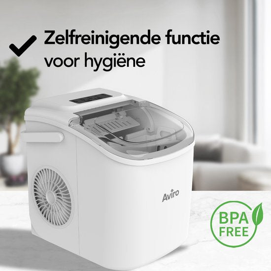 Machine à glaçons Aviro - 1,3 L - Avec cuillère à glace - Fonction d'auto-nettoyage - 12 kg / 24 h - 9 glaçons / 6 min - Blanc