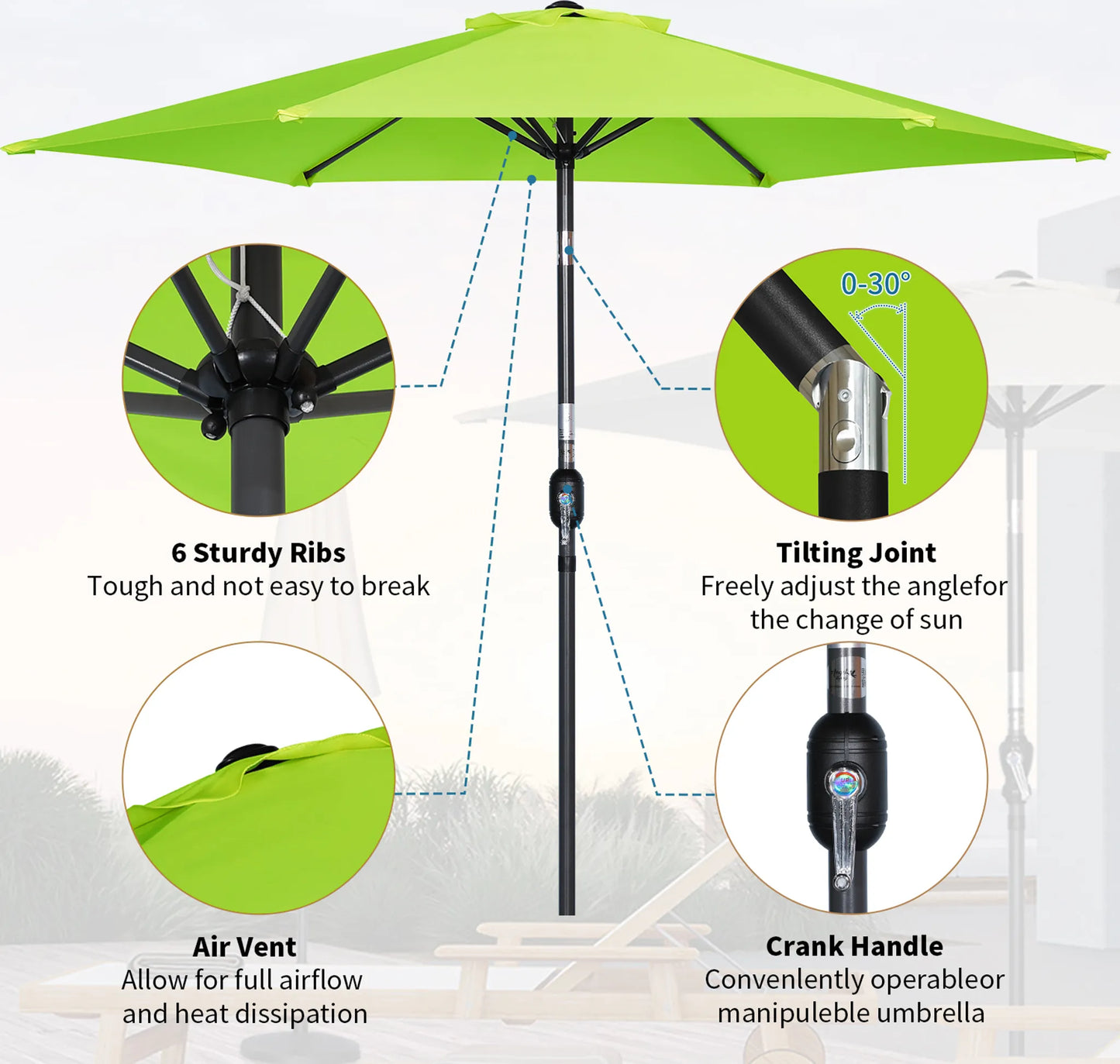 Parasol Angel Living 300 cm - rond - vert - armature en aluminium - toile en polyester 180 g/m² - UV50+