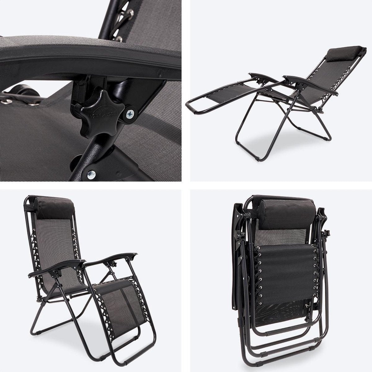 Chaises longues de jardin pliables - LifeGoods - 2 pièces - 30°-90° réglable - métal - noir