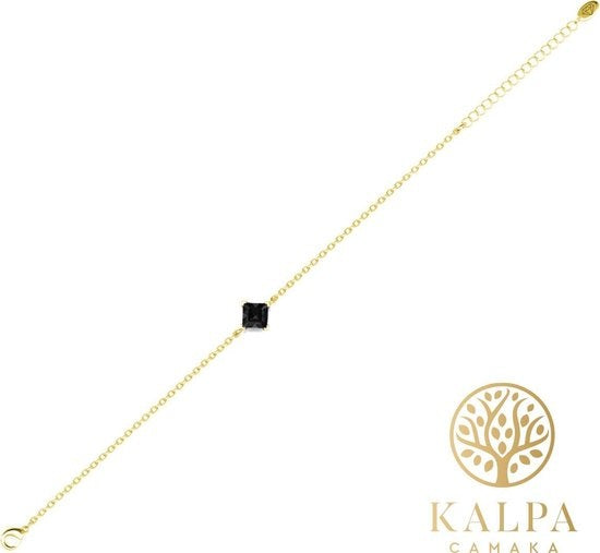 Yolora Bracelet femme avec breloque - Cristal Kalpa Camaka noir - Couleur or - Plaqué or jaune 18K - Bracelet femme or - Bijoux - Coffret cadeau - Coffret de luxe - Coffret cadeau - Bel emballage cadeau - Emballage cadeau exclusif