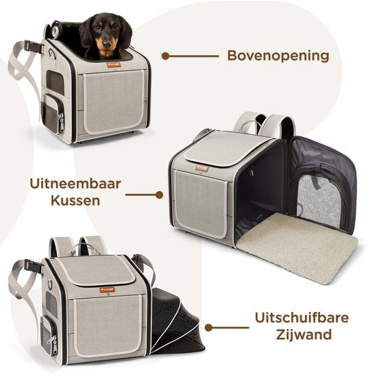 Trevopet® Panier à vélo pour chien - Panier à vélo 4 en 1 pour chien, sac de transport, sac à dos et siège auto - Convient aux vélos électriques - Pour les chiens jusqu'à 8 kg - Gris