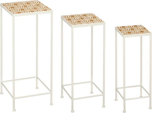 Mica Decorations Table d'appoint d'extérieur Odile - Lot de 3 - L28 x L28 x H67 cm - Métal - Marron, Blanc