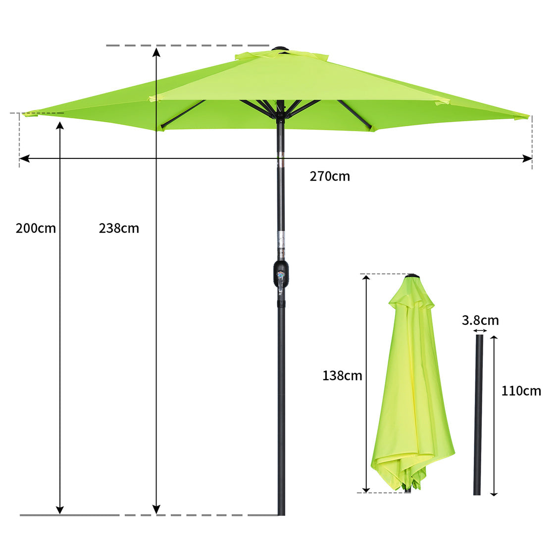 Angel Living Parasol - Ø270cm - Inclinable - Vert pomme