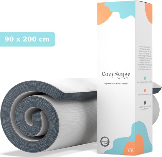 CozySense® Topper 90x200 - Surmatelas - Matelas de terrasse - Mousse à mémoire de forme avec gel réfrigérant - CertiPUR® - Fermeté douce - 8 CM - Housse lavable
