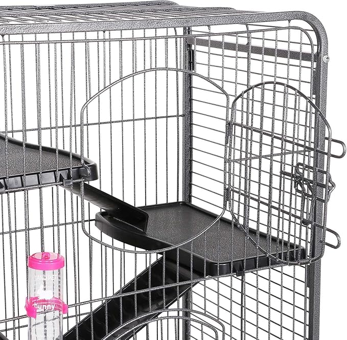 Cage pour rongeurs Yaheetech 64 x 43,8 x 131,6 cm - Noire - Cage sur roulettes pour rats, furets, chinchillas et lapins