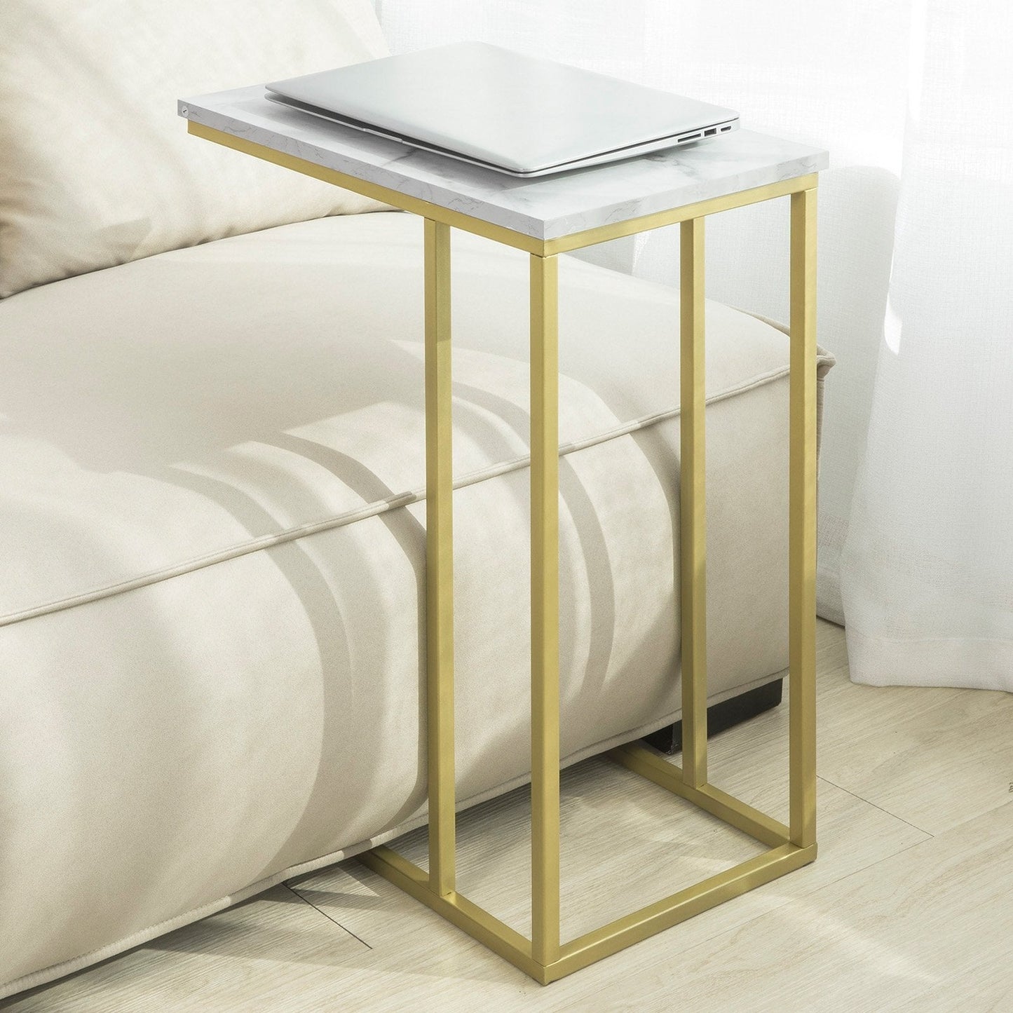 SoBuy FBT87-G Table d'appoint industrielle - Cadre doré - 48x61x30 cm