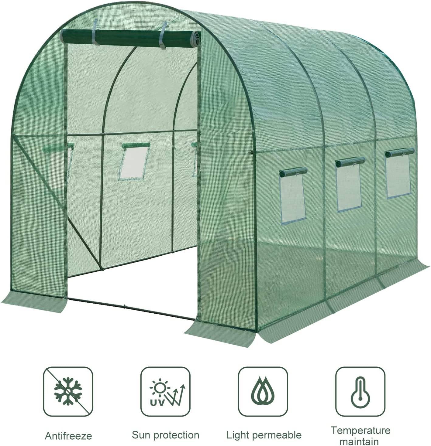 Serre en film plastique WOLTU Verte - 300 x 200 x 200 cm - 6 m² - Avec 6 fenêtres