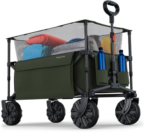 Chariot pliable - LifeGoods - Wagon pliable - 100KG - 230L - avec housse de protection - vert