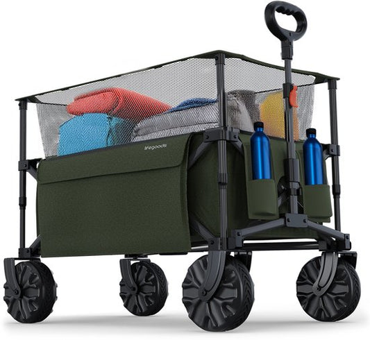 Chariot pliable - LifeGoods - Wagon pliable - 100KG - 230L - avec housse de protection - vert