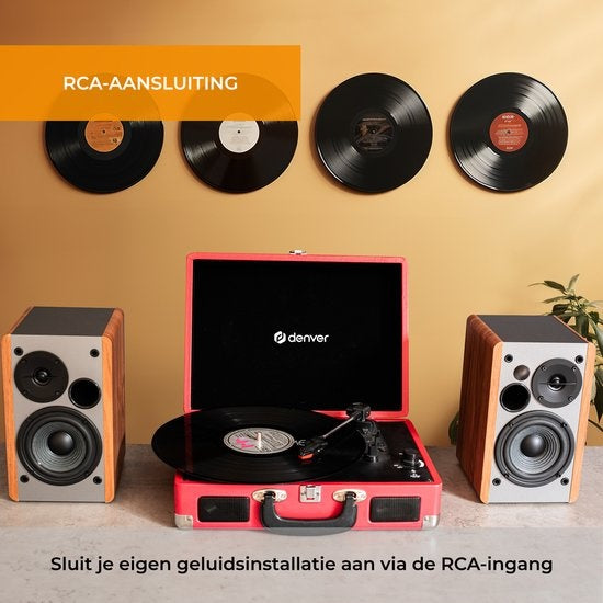 Denver Record Player - Haut-parleurs intégrés - Logiciel PC inclus - Auto-stop - Rétro - VPL120 - Rouge