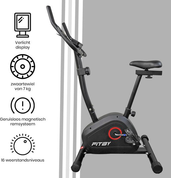 Vélo d'exercice Fitby - Vélo d'exercice - Vélo d'exercice Fitness - 8 niveaux de résistance - Avec fonction cardio-fréquencemètre - 100 KG - Noir