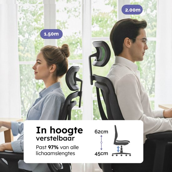 Roveo Ergonomic Office Chair - Chaise de jeu de bureau - Chaise de jeu pour adultes - Chaise de jeu - Noir