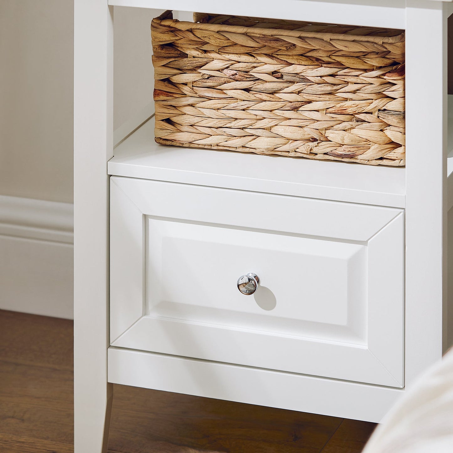 SoBuy Table d'appoint - Avec porte et tiroir - max 50 kg - 45 x 35 x 60 cm - Blanc