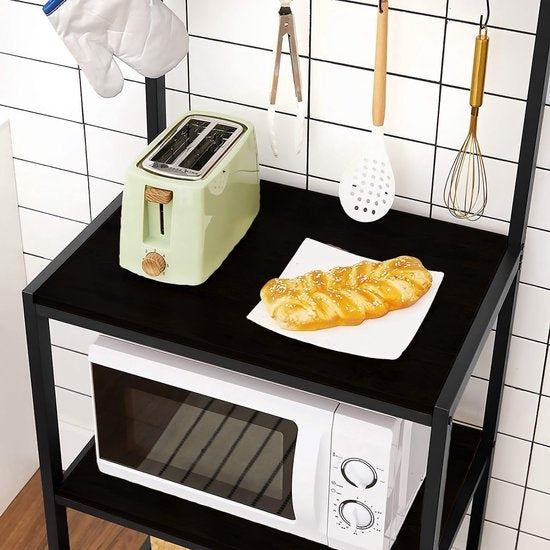 Goliving Armoire de cuisine - Étagère de cuisine verticale - Armoire à micro-ondes - Organisateur - Métal - Bois - 84 x 40 x 170 cm - Noir