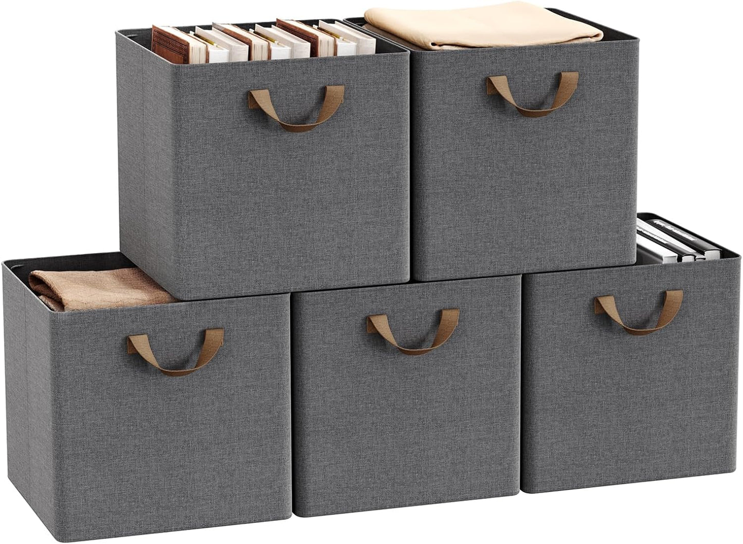 Lot de 5 boîtes de rangement pliables WOLTU - cubes de rangement en tissu avec poignées et armature métallique - gris 32 x 32 x 31 cm