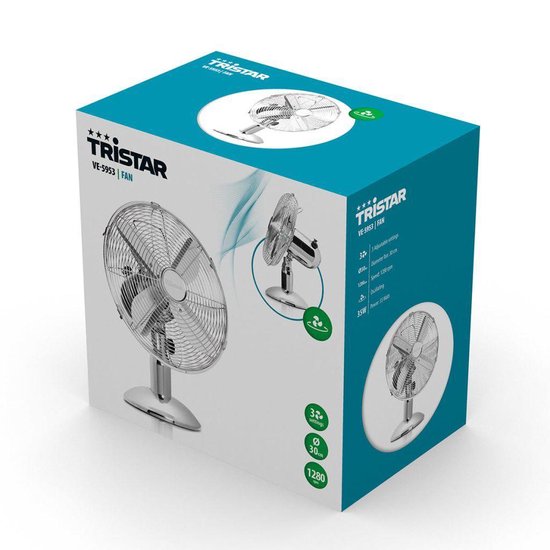 Ventilateur de table Tristar VE-5953 chromé - Diamètre 30 cm - Trois vitesses