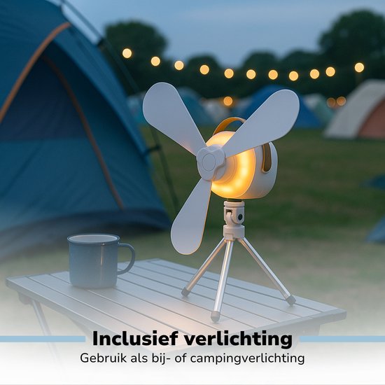 Ventilateur de table Lifetime Air - Ventilateur rechargeable via USB-C - Ventilateur sur pied avec veilleuse et télécommande - Ventilateur avec télécommande et 3 vitesses - Blanc