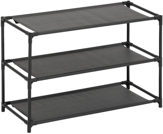 Étagère à chaussures 5Five Intissa - 3 niveaux - métal/plastique - 57 x 25 x 39 cm - pour 9 paires de chaussures - noir