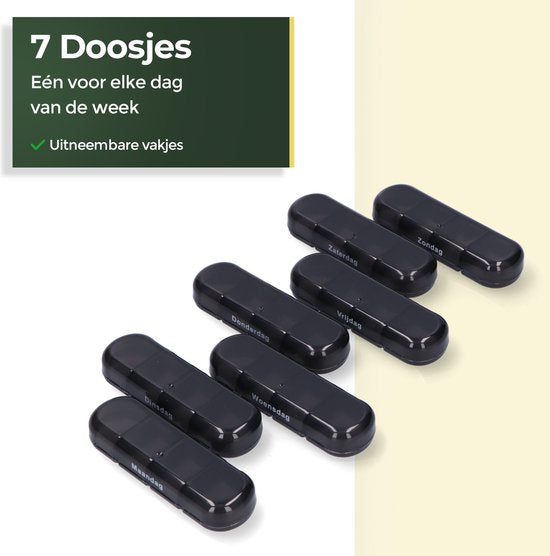 Boîte à pilules Gandria 7 jours - Boîte à pilules amovible - Boîte à médicaments avec 28 compartiments - Boîte à médicaments avec fermeture solide - 4 compartiments par jour - Noir