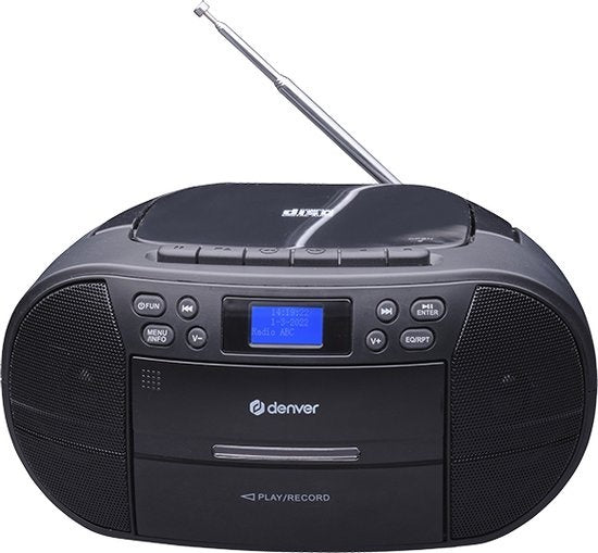 Denver TDC-280 - Boombox - DAB - FM - Radio - Lecteur CD - Cassette - Entrée AUX - Horloge - Réveil - Noir