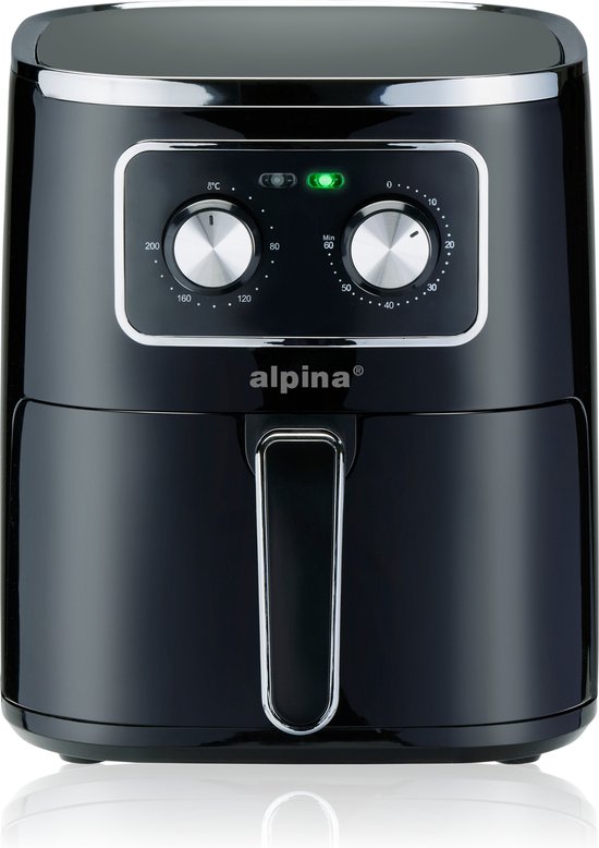 alpina Airfryer 4.5L- Friteuse à air chaud pour 3 à 4 personnes - Friteuse à air avec température réglable de 80°C à 200°C - Minuterie jusqu'à 60 minutes - Friteuse à air chaud 1450W - Noir