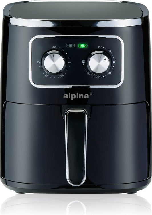 alpina Airfryer 4.5L- Friteuse à air chaud pour 3 à 4 personnes - Friteuse à air avec température réglable de 80°C à 200°C - Minuterie jusqu'à 60 minutes - Friteuse à air chaud 1450W - Noir