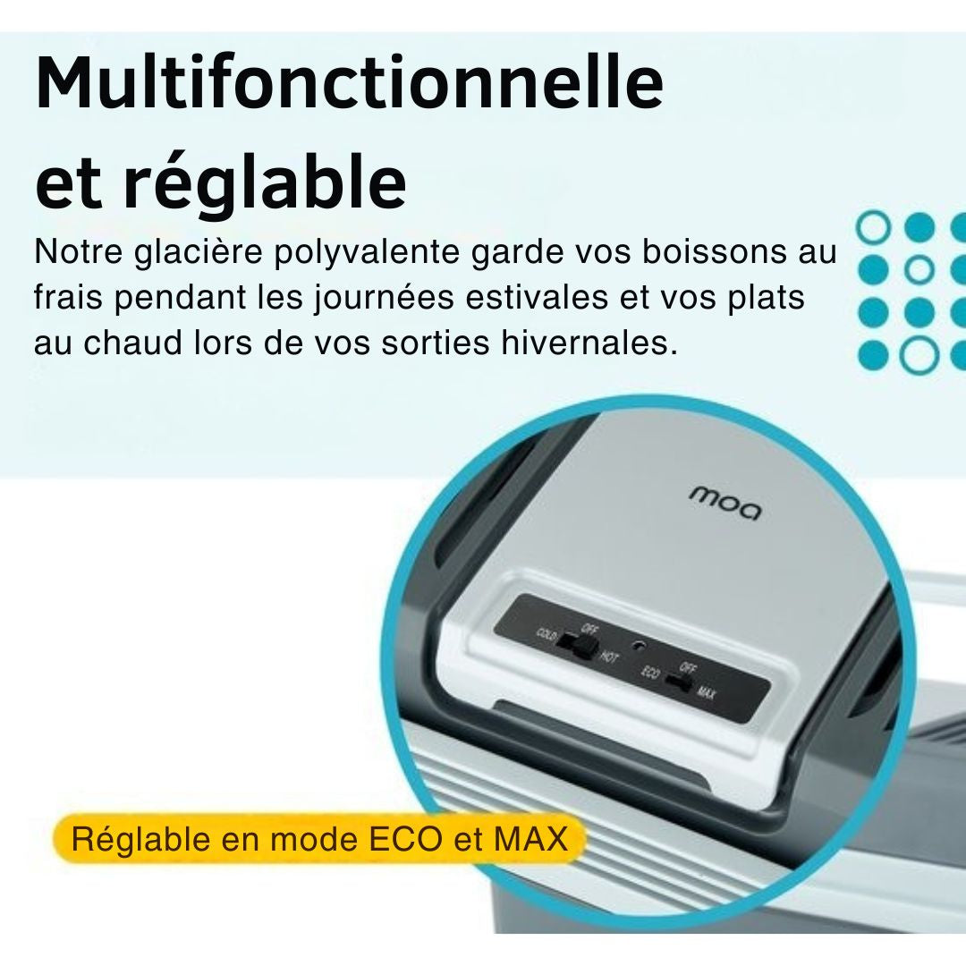 Glacière MOA Electrique, Avec fonction de chauffage, 12V et 230V, 22 litres, Gris