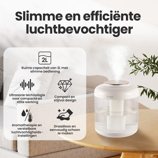 Humidificateur - 1.5L - Humidificateur - Sans fil et rechargeable - Diffuseurs d'arômes - Silencieux - Blanc - de Saaf