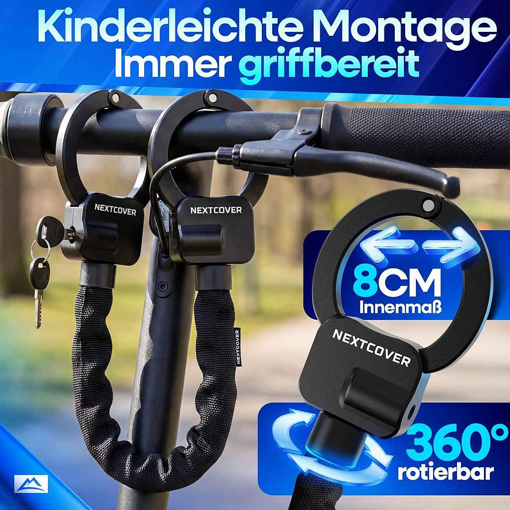 Cadenas pour trottinette électrique NEXTCOVER - Cadenas à chaîne - 90 cm - Steel-Secure - 3 clés