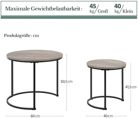 Yaheetech Ensemble de 2 tables d'appoint rondes avec structure métallique - Couleur bois de chêne
