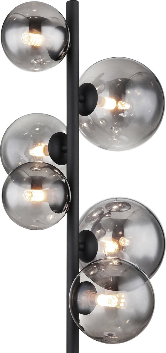 Globo Riha Lampadaire - Métal noir avec verre fumé - 155 cm - 6xG9 LED