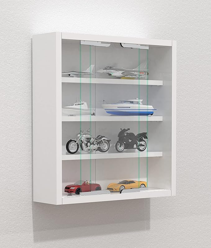 VCM Agisa S Vitrine suspendue - Vitrine murale en verre trempé, 3 étagères réglables, moderne et peu encombrante - Blanc - 40x37x10 cm